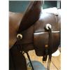 Image 3 : Heiser 13" saddle w/original saddle pockets, belonged to Dorothy Leipheimer, Butte.
