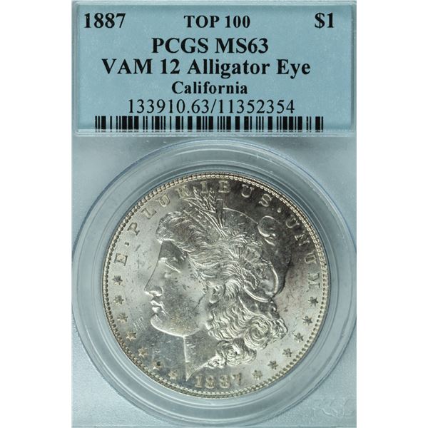 1887 Morgan VAM12 Alligator Eye, PCGS MS63