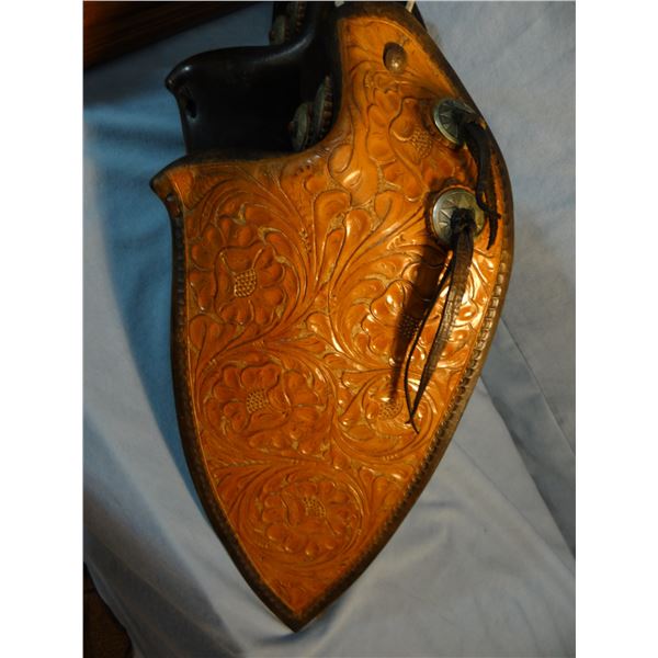 Pete VerBeck full tooled bridle w/Buermann bit and full tooled fancy tapaderos, originally on Pete V