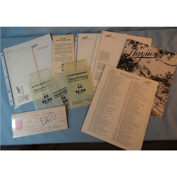 Yellowstone National Park ephemora, postcards, tokens, Haynes photos, Haynes letterheadsw/envelopes,