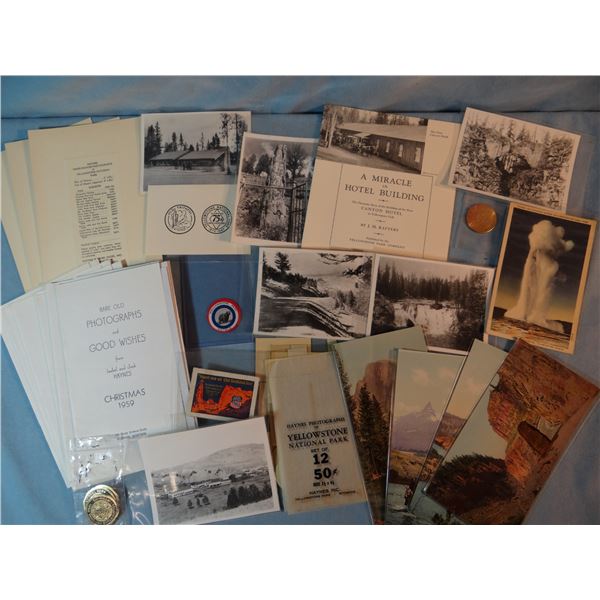 Yellowstone National Park ephemora, postcards, tokens, Haynes photos, Haynes letterheadsw/envelopes,
