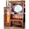 Image 1 : Mahogany bookcase / china cabinet, 52 3/4" h x 42 3/4" w x14 1/2" d, large oval mirror