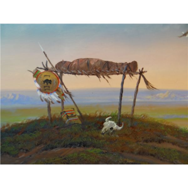 Cheek, C. R. oil, Northern Plains Warrior Burial, 16" x 20"