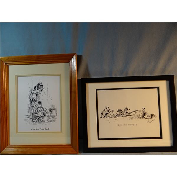 2 Standing, William cartoons, 7" x 9" and 8" x 10", framed