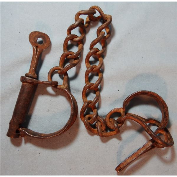 Iron shackles & 2 pair rawhide hobbles