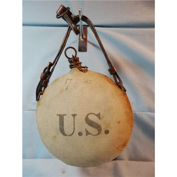 U. S. Cavalry canteen w/stopper, canvas covered, ca. 1800's