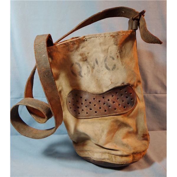 Horse canvas feed bag, stamped QMC