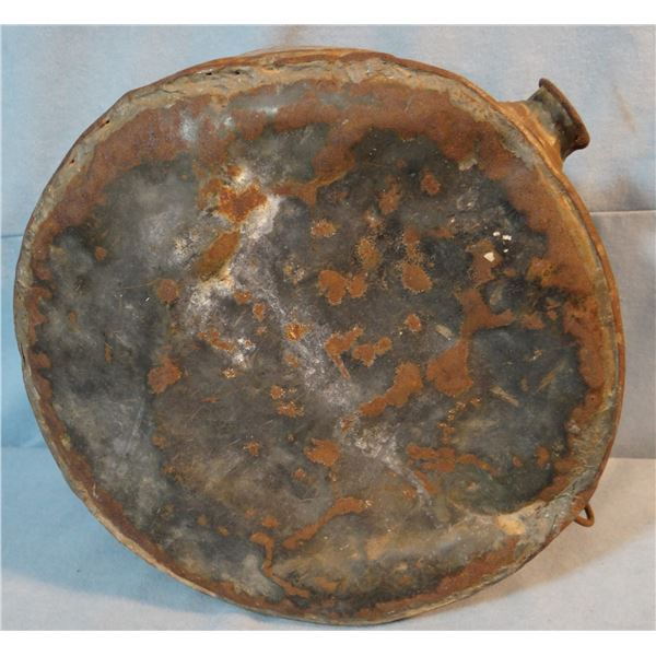 Large tin canteen, 9 1/2" diameter, no stopper