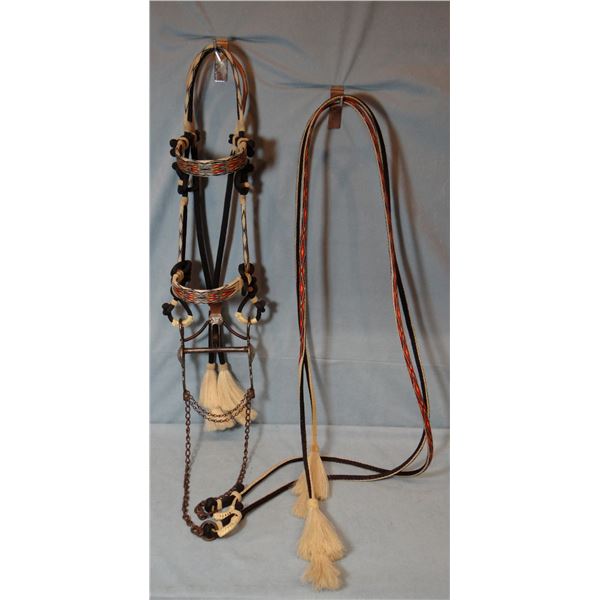 Deer Lodge hitched horse hair headstall w/Buermann Daisey silver conchoed bit, excellent, ca. 1940 -