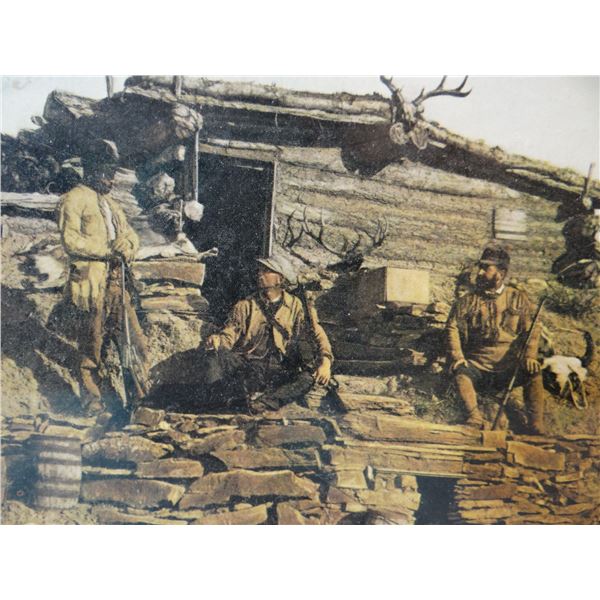 Huffman, L. A. colored 5 1/2" x 8" photo, Hell Creek 1901, dugout log cabin, Max Sieber, L. A. Huffm