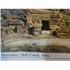 Image 4 : Huffman, L. A. colored 5 1/2" x 8" photo, Hell Creek 1901, dugout log cabin, Max Sieber, L. A. Huffm