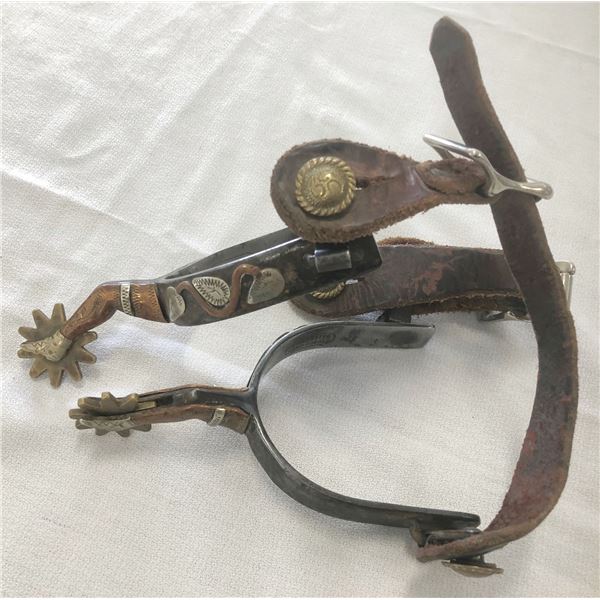 Winchester marked lady leg spurs, silver & copper mounted