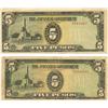 Image 1 : 1943 WW2 Japanese Occupation 5 Pesos pair (COI-1024)