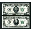 USA. $20.00 1928. A Pair of Green Seal Banknotes Very Fine+