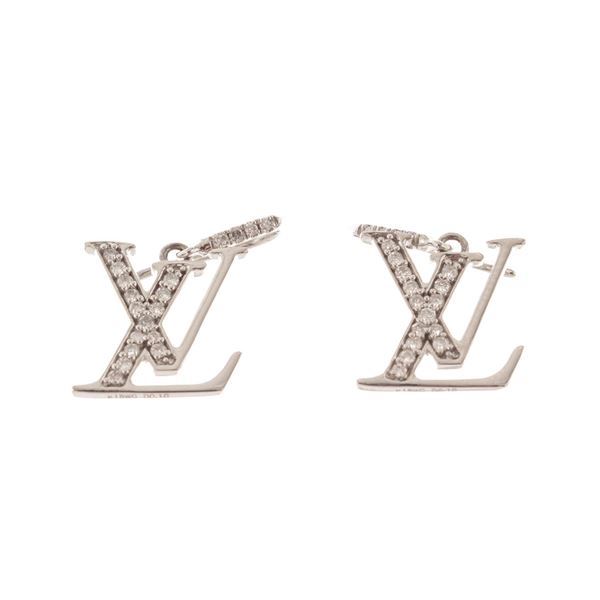 Louis Vuitton White Gold Logo Rhinestone Earrings