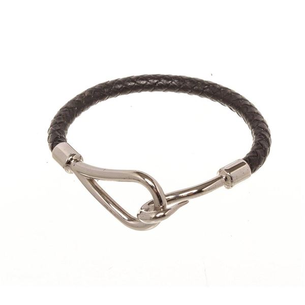 Hermes Black Jumbo Hook Cord Bracelet
