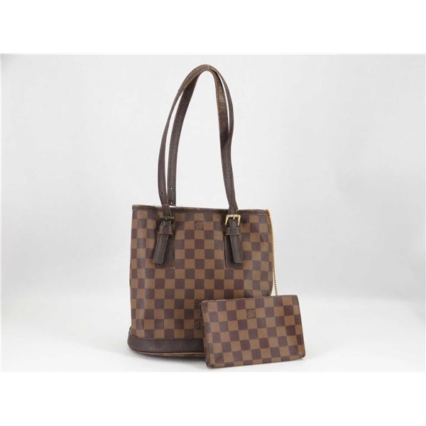 Louis Vuitton Damier Ebene Canvas Leather Bucket Marais PM Bag