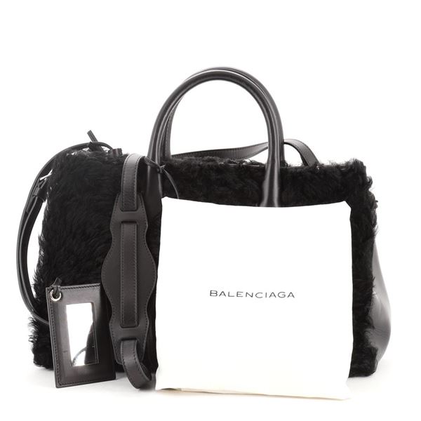 Balenciaga Black Leather Padlock Nude Work Tote Fur with Leather XS