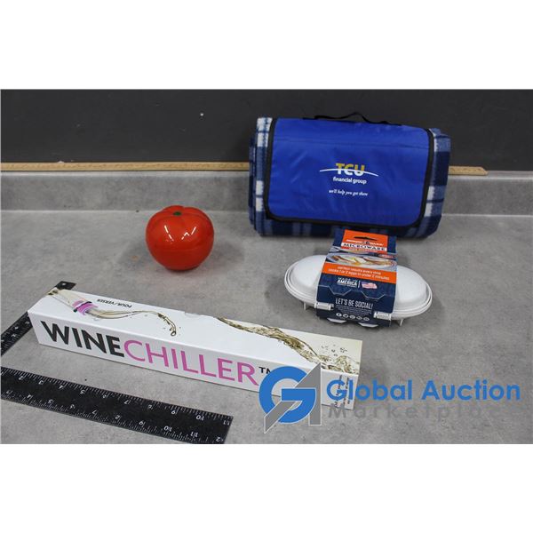 Kitchen Items - Wine Chiller, Egg Poacher, Fleece Blanket, etc