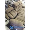 Image 8 : **Dark Brown Microfibre Sofa w/2 Reclining Footrest Seats