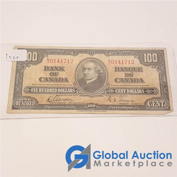 1937 One Hundred Dollar Canadian Bill