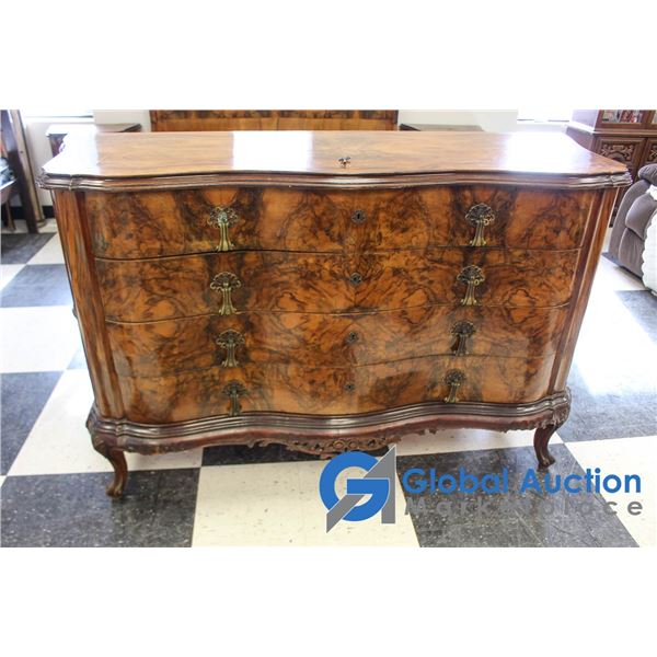 **Stunning 4-Drawer Burlwood French Provincial Dresser
