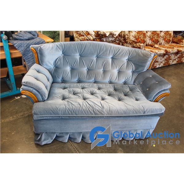 **Vintage Blue Loveseat w/Wood Accents