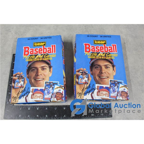 (2) Leaf Baseball Puzzle & Card Wax Packs w/Box - BID PRICE x2