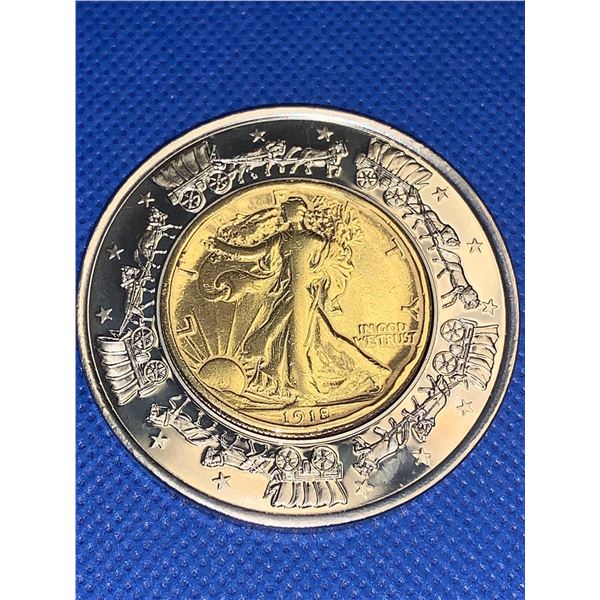 USA American Mint issue 2001 Limited Issue Gold Plated Walking Liberty Inlay Proof Struck Cased Coin
