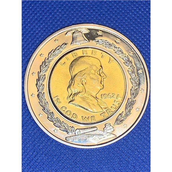 USA American Mint issue 2001 Limited Issue Gold Plated 1962 Benjamin Franklin Inlay Proof Struck Cas