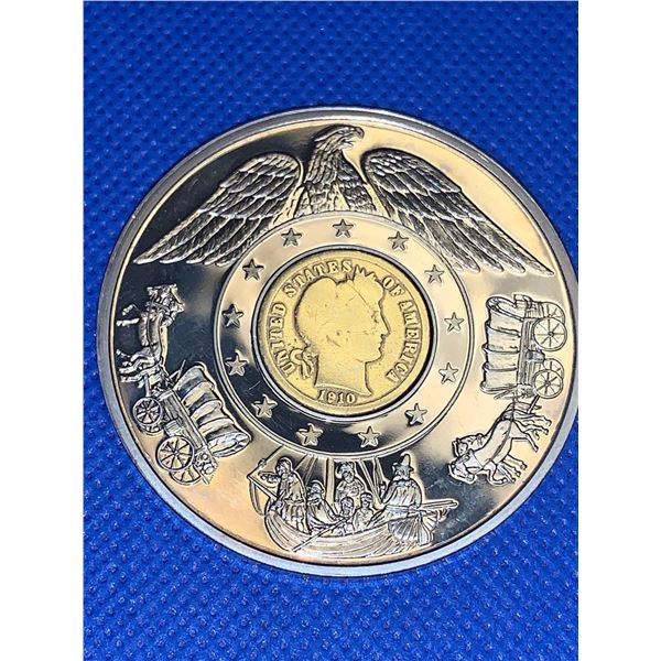 USA American Mint issue 2001 Limited Issue Gold Plated 1910 Liberty Head Inlay Proof Struck Cased Co