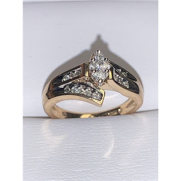 Ladies 14K Gold .72 Carat Marquise & Round Cut Solitaire Ring Si-I Graded Diamond with Appraisal $8,