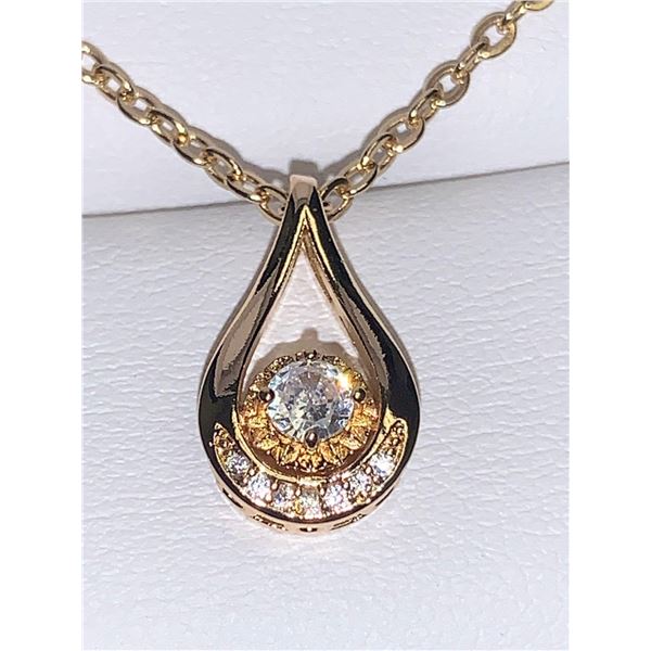 Brilliant cut .50 Carat solitaire 14K GP Pendant & Chain