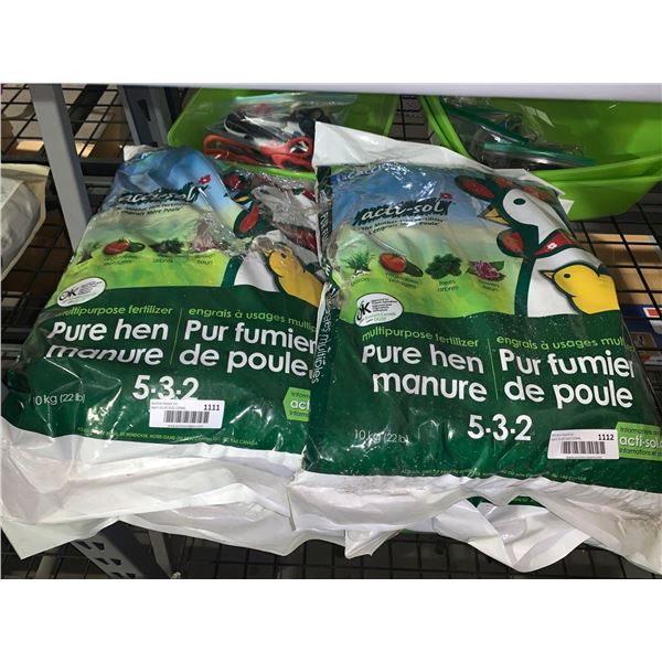 LOT OF 2 BAGS - Pure Hen Manure fertilizer 22lbs
