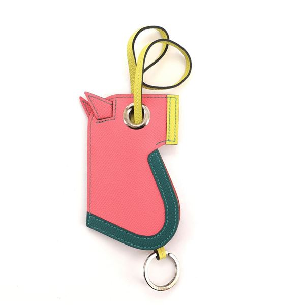 Hermes Camail Bag Charm Leather Green, Multicolor, Pink, Yellow