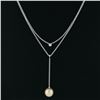 Image 6 : 14K White Gold 12mm Round Golden Pearl & 8pt Diamond 16" Layered Dangle Necklace