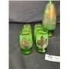 Image 1 : Vintage Italian Murano Green Glass with Gold Overlay Decanter Set