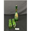 Image 2 : Vintage Italian Murano Green Glass with Gold Overlay Decanter Set