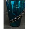 Image 2 : Vintage MCM 13.5" Rare Teal Hand Blown Optic Art Glass Vase with Applied Glass