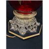 Image 2 : Vintage High Quality Working Ruby Red Glass Hand Accented Gold and Enamel Floral Table Lamp. Leviton