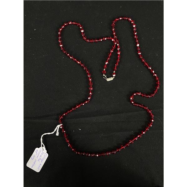 Vintage Red Faceted Crystal Necklace 48" Length