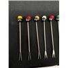 Image 2 : Vintage Black Glass Heads with Hats Olive Picks. Set of 8