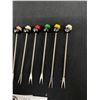Image 3 : Vintage Black Glass Heads with Hats Olive Picks. Set of 8