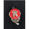 Image 2 : Unique Antique Silver Eagle and Décor Frame with Dark Red Coral Pendant