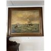 Image 2 : Very Nice 19th Century 33' X 28" Framed Painting of Ships at Sea