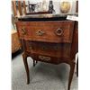 Image 2 : Antique Mahogany Side Table with Marble Top with Colby's Maker Tag On Back. 27.5" w x 15" D x 30.5"