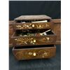 Image 4 : Very Nice Vintage Wooden Jewelry Box with Beautiful Wood and Mother of Pearl Inlay. Comes with Wall 