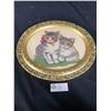 Image 2 : Vintage 11 x 13" Oval Framed Cat Embroidery Picture