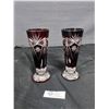 Image 1 : Pair of 7.5" T Ruby Red Cut Glass Table Vases In Great Shape