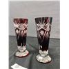Image 2 : Pair of 7.5" T Ruby Red Cut Glass Table Vases In Great Shape